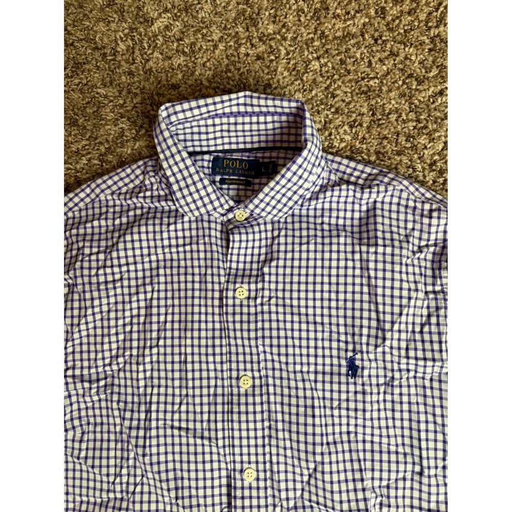 Polo Ralph Lauren Performance Gingham Button Down Shirt Mens Large Purple White - Picture 2 of 6